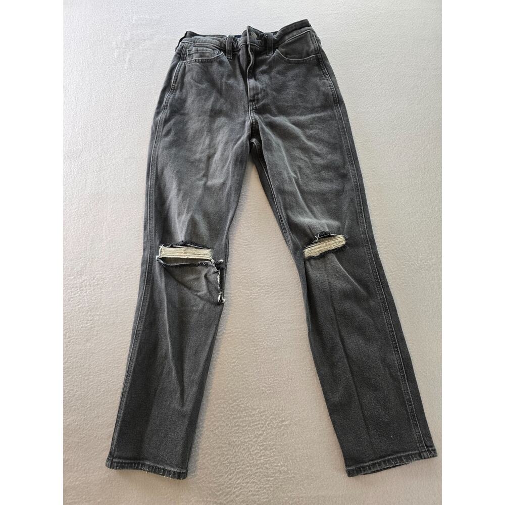 Hollister Mom Jeans Womens Size 1 Black Denim Ultra High Rise Distressed Stretch
